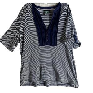 Lauren Ralph Lauren Henley Preppy Grunge Striped Ruffle  Nautical Womens  Sz Xl